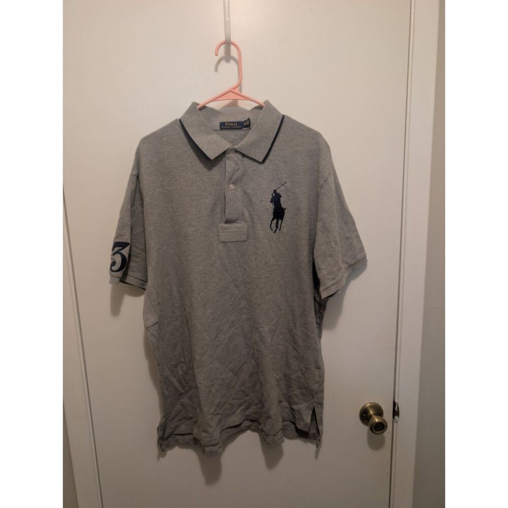 Polo Ralph Lauren Big Pony Polo Shirt Men's 1XB (Big) Grey Navy Tipped
